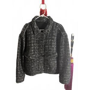 & Other Stories Black and White Tweed Bomber Jacket